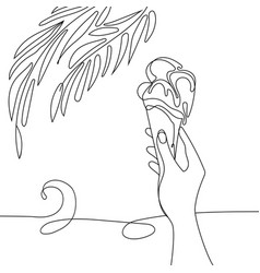 Hand Holding An Ice Cream Cone Line Art