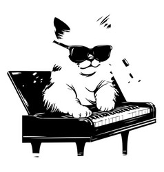 Cute Cat With Sunglasses Sitting On The Piano