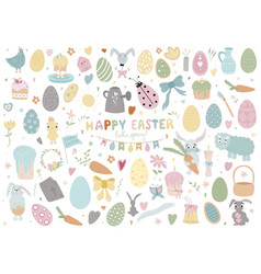 Happy Easter Set Bunny Butterflies Chick