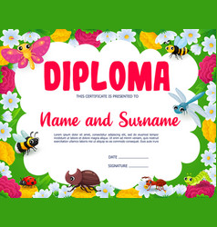 Kids Diploma In Frame Of Cartoon Insect Characters