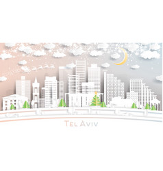 Tel Aviv Israel City Skyline In Paper Cut Style