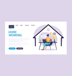 Home Working Landing Page Woman Sitting At The