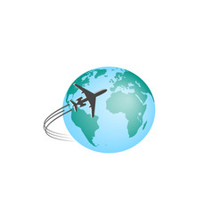 Airplane Silhouette Soaring Around Colored Globe