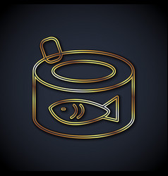 Gold Line Canned Fish Icon Isolated On Black