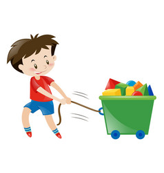 Boy In Red Shirt Pulling Toys