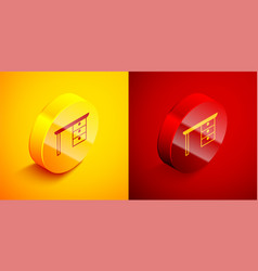 Isometric Office Desk Icon Isolated On Orange And