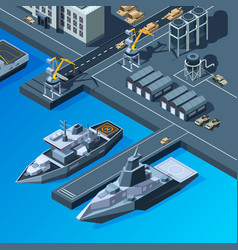 Warships On The Pier American Navy Isometric