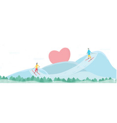 Romantic Adults Couple Play Ski On Big