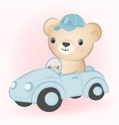 Cute Bear Driving Car Cartoon Hand Drawn