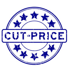 Grunge Blue Cut Price Word With Star Icon Round