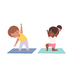 Cute Boy And Girl Doing Yoga Standing In Asana