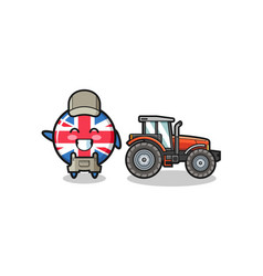 United Kingdom Flag Farmer Mascot Standing Beside