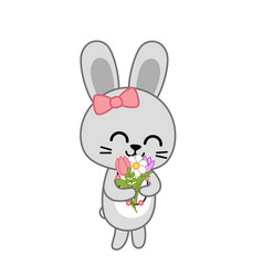 Girl Rabbit Is Holding Bouquet Of Spring Flowers