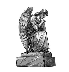 Crying Praying Angel Sculpture With Wings