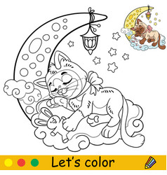 Cartoon Cat Sleeping On The Moon Coloring Book