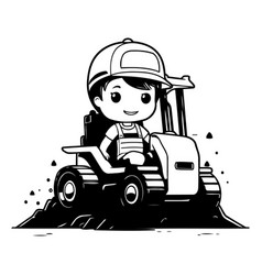 Cute Little Boy Driving A Bulldozer Cartoon