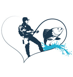 Angler And Fish On The Wave Fishing Rod