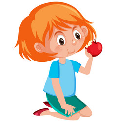 Cute Girl Eating Red Apple