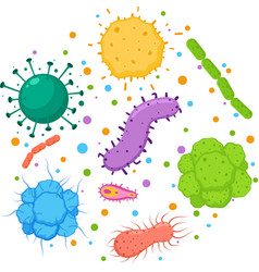 Cartoon Microbes And Viruses Set Of Cute