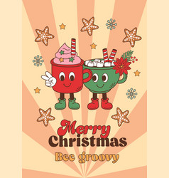 Christmas Poster With Groovy Retro Mugs