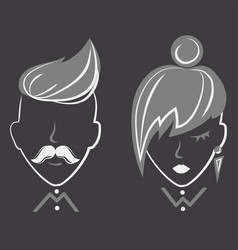 Female And Male Face With Stylish Hairstyles Line