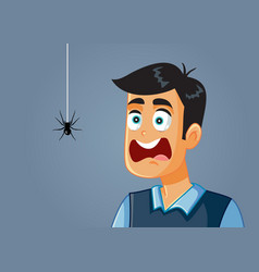 Scared Man Being Afraid A Spider Cartoon