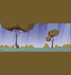 Summer Rain Cartoon Landscape Storm Lightnings