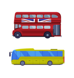 Long Bus And Red Double Deck Bus As Travel