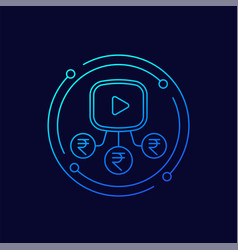 Video Monetization Line Icon With Rupee