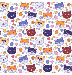 Funny Kitty Pets Muzzles And Food Seamless Pattern