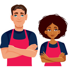 Couple Of A Restaurant Employees With Arms