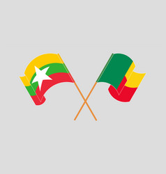 Crossed And Waving Flags Of Benin And Myanmar