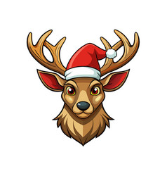 Cute Deer Head In Christmas Santa Hat Isolated