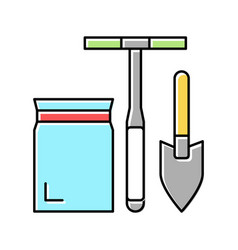 Shovel Drill And Bag For Soil Testing Color Icon