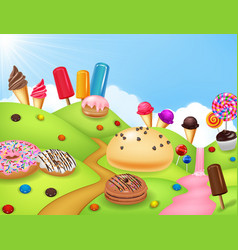 Sweet Candyland With Cupcake Ice Cream Donut