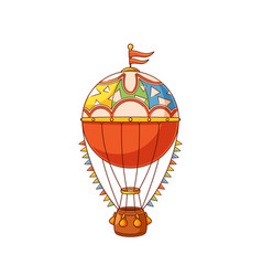 Hot Air Balloon With Colorful Flags And Basket