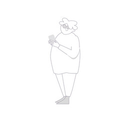 Happy Old Lady With A Phone In Her Arms Line Art