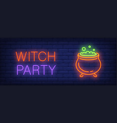 Witch Party Neon Style Banner Caldron