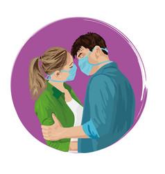 A Kissing Couple In Medical Face Mask