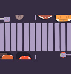 Cars Stop On Crosswalk Top View Pedestrian Way