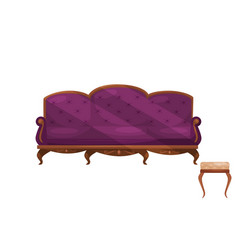 Couch With Purple Velvet Trim And Chair With Beige