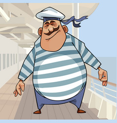 Cartoon Fat Sailor In Striped Vest On Ship Deck