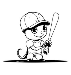 Cute Cartoon Monster With Baseball Bat And Cap