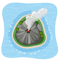 Aerial View Volcano Island With Smoke Isolated