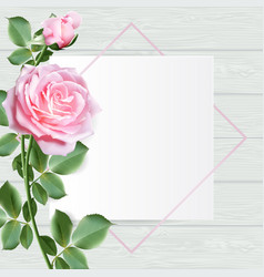 Sweet Roses With Frame On Wooden Table Top