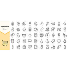 Set Of Supermarket Icons Simple Line Art Style