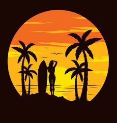 Silhouette Of A Woman And Her Surfboard