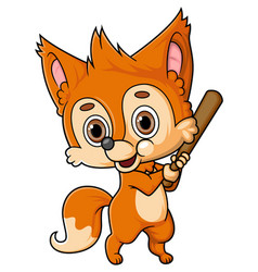 Cartoon Cute Little Fox Playing Baseball