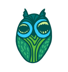 Green Forest Hand Drawn Owl Bird