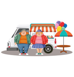 Overweight Couple In Front Of Coffee Truck